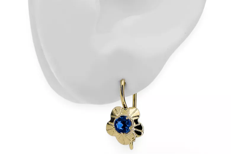 Винтидж бижута Обеци Сапфир 14K жълто злато vec028y